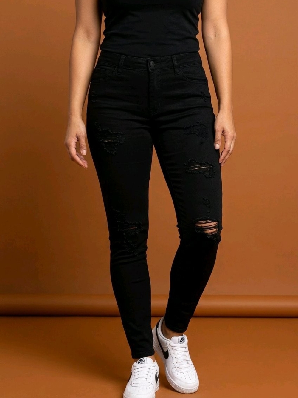 Forever 21 Black Distressed High-Rise Skinny Jeans